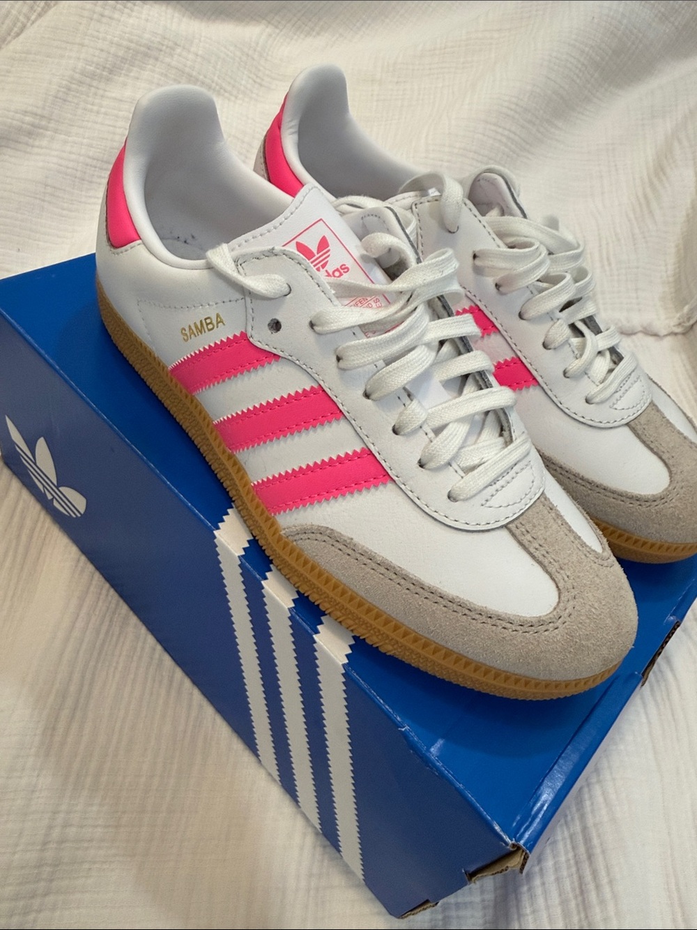 adidas Samba White with Pink Stripes and Gum Sole Women's Sneakers